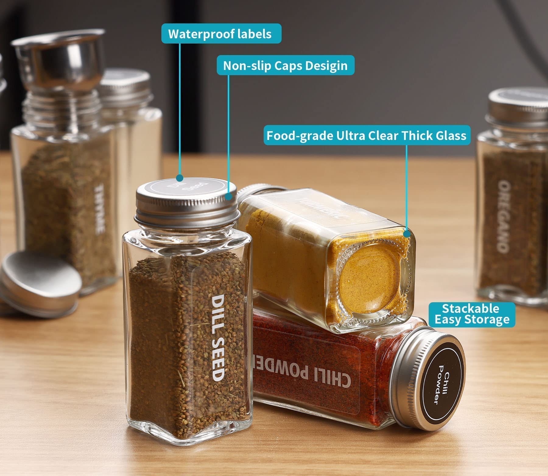 Amazon｜Antimbee 透明ガラススパイスジャー 28個 3.5オンス ガラス製